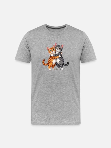 Two Hugging Cats Kawaii Cat Love - Men's Premium Organic T-Shirt - heather grey