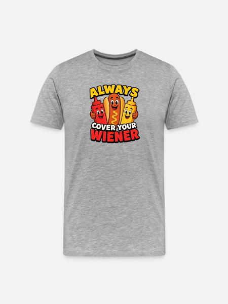 Immer den Wiener abdecken! Lustiger Hotdog - Männer Premium Bio T-Shirt - Grau meliert
