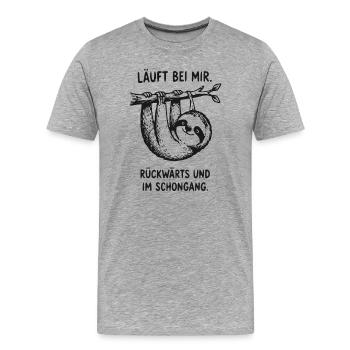 Schleichender Sloth: Rückwärts im Schongang - Männer Premium Bio T-Shirt - Grau meliert - Vorne - Damien (186cm)