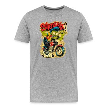 Monstre vert à moto – Style comic - T-shirt bio Premium Homme - gris chiné - Devant - Damien (186cm)