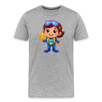 Garçon de Kawaii en combinaison de plongée avec étoile de mer – Mignon - T-shirt bio Premium Homme - gris chiné - Devant - Damien (186cm)