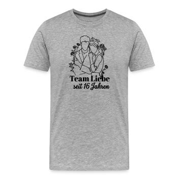Team Liebe seit 16 Jahren Jahrestag Geschenk Paar - Männer Premium Bio T-Shirt - Grau meliert - Vorne - Damien (186cm)