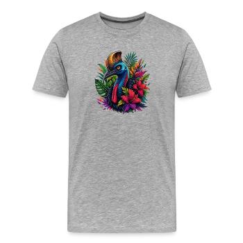 Kasuari im Tropenblütenrausch - Männer Premium Bio T-Shirt - Grau meliert - Vorne - Damien (186cm)