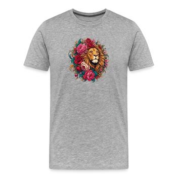 Lion dans un cercle de fleurs - T-shirt bio Premium Homme - gris chiné - Devant - Damien (186cm)