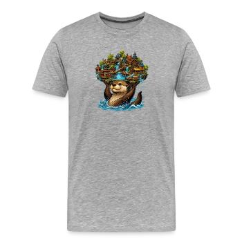 Loutre dans le village de la cascade - T-shirt bio Premium Homme - gris chiné - Devant - Damien (186cm)