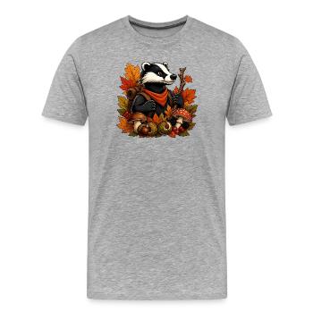 Blaireau d’automne aux champignons - T-shirt bio Premium Homme - gris chiné - Devant - Damien (186cm)