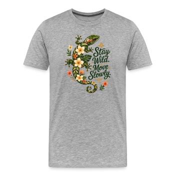 Reste déchaîné. Bougez lentement. – Gecko tropical de Bali | FL - T-shirt bio Premium Homme - gris chiné - Devant - Damien (186cm)