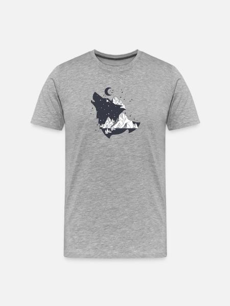 Heulender Wolf Berge Natur Design - Männer Premium Bio T-Shirt - Grau meliert