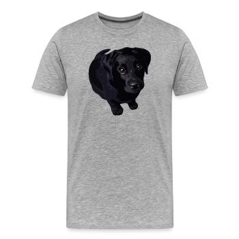 Chiot noir : moment dur et doux - T-shirt bio Premium Homme - gris chiné - Devant - Damien (186cm)