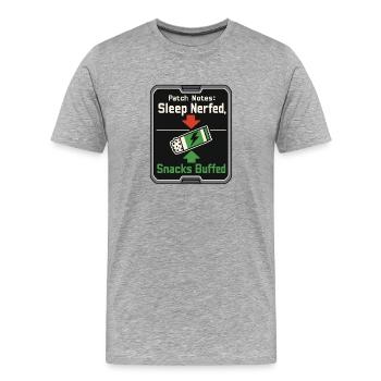 Notes de patch sur le joueur drôle : Snacks nerfés sur le sommeil améliorés - T-shirt bio Premium Homme - gris chiné - Devant - Damien (186cm)
