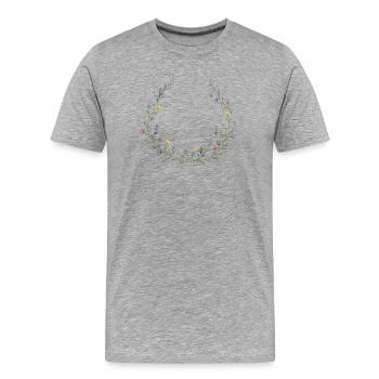 Couronne de fleurs sauvages personnalisable - T-shirt bio Premium Homme - gris chiné - Devant - Damien (186cm)