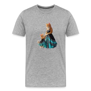 Cute Ginger Cat Mother and Daughter in Elegant Tur - Men's Premium Organic T-Shirt - heather grey - Front - Damien (186cm)