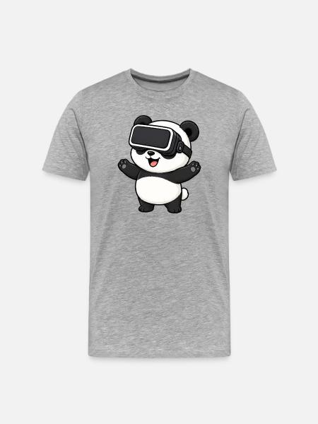 Cute Panda Gamer Cartoon Virtual Reality - Men's Premium Organic T-Shirt - heather grey