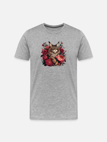 Katzenporträt im Blumenkreis - Männer Premium Bio T-Shirt - Grau meliert