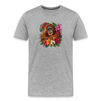 Orang-outan dans la forêt de fleurs tropicales - T-shirt bio Premium Homme - gris chiné - Devant - Damien (186cm)