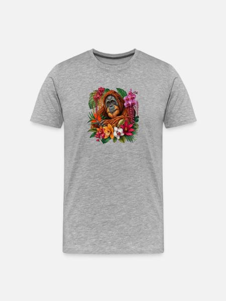 Orangutan im Tropenblütenwald - Männer Premium Bio T-Shirt - Grau meliert