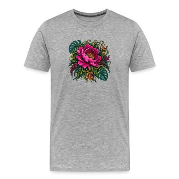 Tropische Pinkpeony Florale Explosion - Männer Premium Bio T-Shirt - Grau meliert - Vorne - Damien (186cm)
