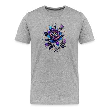 Rose de cristal Bleu Nuit - T-shirt bio Premium Homme - gris chiné - Devant - Damien (186cm)