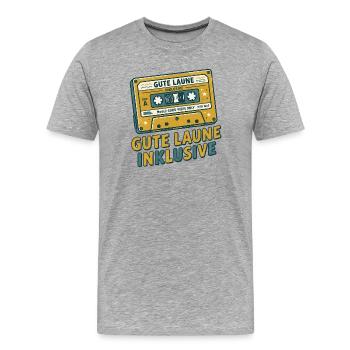 Musikkassette Retro-Design – Gute Laune inklusive - Männer Premium Bio T-Shirt - Grau meliert - Vorne - Damien (186cm)
