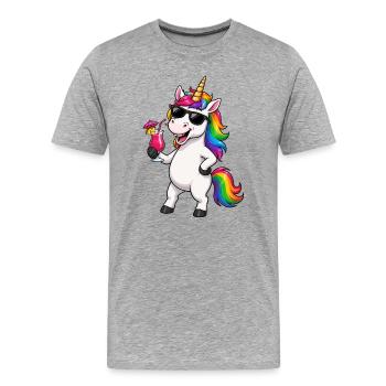 Licorne arc-en-ciel avec lunettes de soleil - T-shirt bio Premium Homme - gris chiné - Devant - Damien (186cm)