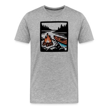 Icône de la forêt de canoë au feu de camp - T-shirt bio Premium Homme - gris chiné - Devant - Damien (186cm)