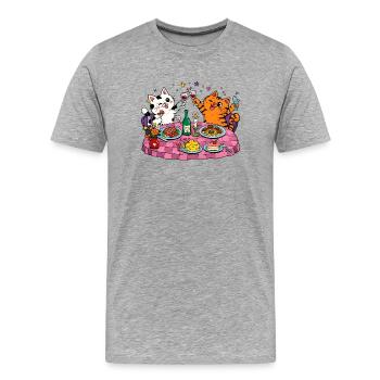 Fête de chats à la table à manger - T-shirt bio Premium Homme - gris chiné - Devant - Damien (186cm)