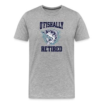 Jeu de mots Ofishally Retired - T-shirt bio Premium Homme - gris chiné - Devant - Damien (186cm)