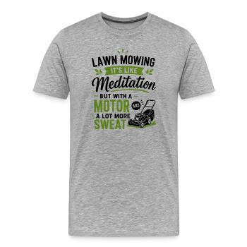 Cadeau d’aménagement paysager pour les passionnés de tonte de pelouse - T-shirt bio Premium Homme - gris chiné - Devant - Damien (186cm)