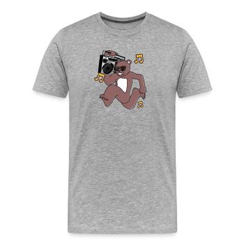 Ourson DJ rétro avec boombox - T-shirt bio Premium Homme - gris chiné - Devant - Damien (186cm)