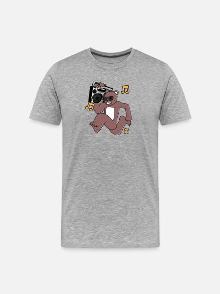 Retro-DJ-Teddybär mit Boombox - Männer Premium Bio T-Shirt - Grau meliert