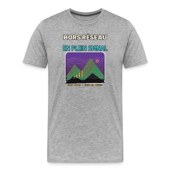 Montagnes au Plein Signal Graphique - T-shirt bio Premium Homme - gris chiné - Devant - Damien (186cm)