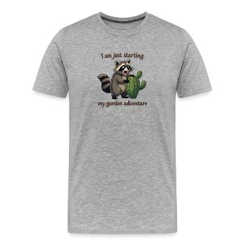 Aventure de jardin débutante - Raton laveur et cactus - T-shirt bio Premium Homme - gris chiné - Devant - Damien (186cm)