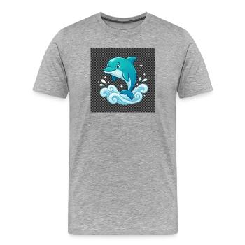 Dauphin joyeux sur les vagues - T-shirt bio Premium Homme - gris chiné - Devant - Damien (186cm)