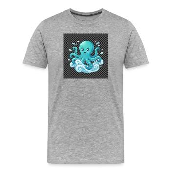 Pieuvre joyeuse aux vagues - T-shirt bio Premium Homme - gris chiné - Devant - Damien (186cm)