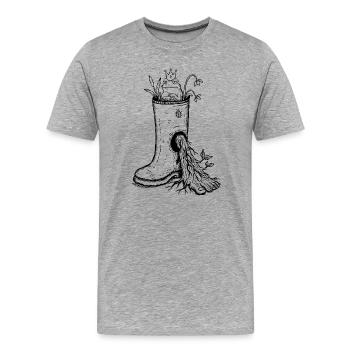 Crainte de botte en caoutchouc du Roi Grenouille dessin à l’encre - T-shirt bio Premium Homme - gris chiné - Devant - Damien (186cm)