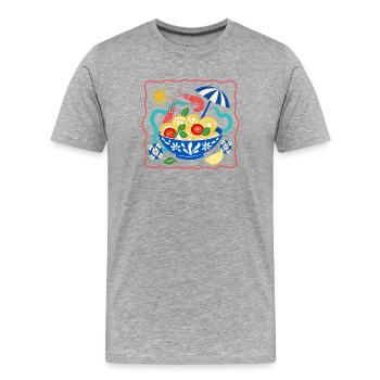 Illustration du bol d’été avec pâtes aux crevettes - T-shirt bio Premium Homme - gris chiné - Devant - Damien (186cm)