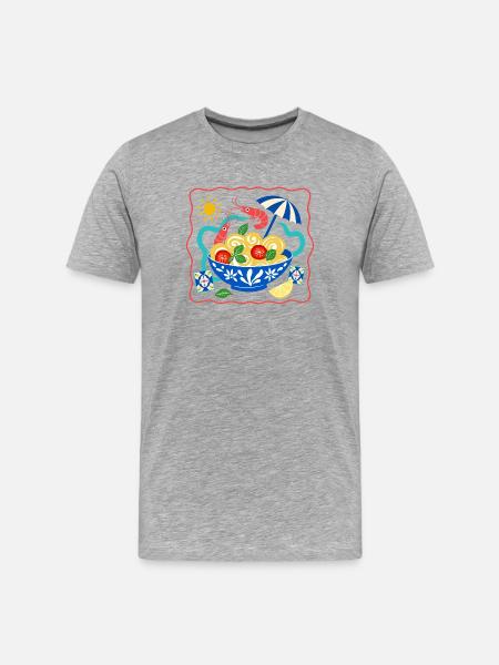 Shrimp Pasta Summer Bowl Illustration - Men's Premium Organic T-Shirt - heather grey