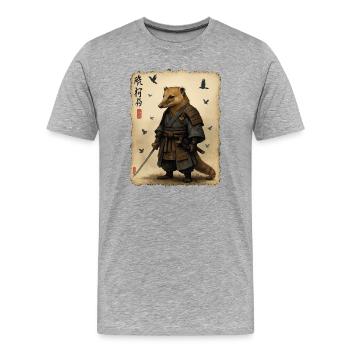 Samouraï suricate : Katana de l’Ombre - T-shirt bio Premium Homme - gris chiné - Devant - Damien (186cm)