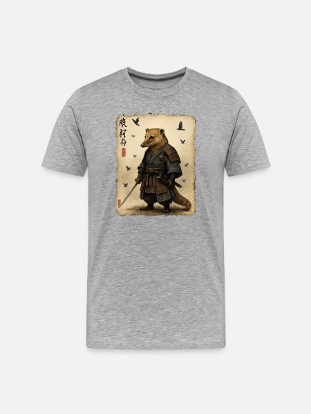 Meerkat Samurai: Schattenkatana - Männer Premium Bio T-Shirt - Grau meliert