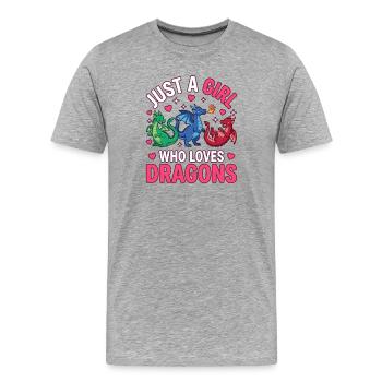 Juste une fille amoureuse des dragons - T-shirt bio Premium Homme - gris chiné - Devant - Damien (186cm)