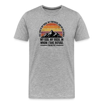 Mon Rocher - Psaume 18:2 - Design rétro Berge - T-shirt bio Premium Homme - gris chiné - Devant - Damien (186cm)