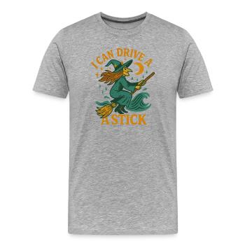 Sorcière sur un balai, je sais conduire un stick - T-shirt bio Premium Homme - gris chiné - Devant - Damien (186cm)