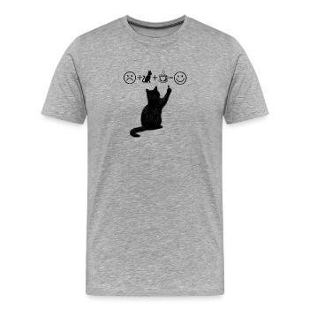 T-shirt Équation Chat Café Humour - T-shirt bio Premium Homme - gris chiné - Devant - Damien (186cm)