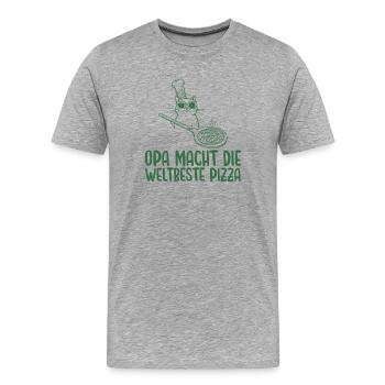 Opa macht die weltbeste Pizza Retro Katze - Männer Premium Bio T-Shirt - Grau meliert - Vorne - Damien (186cm)