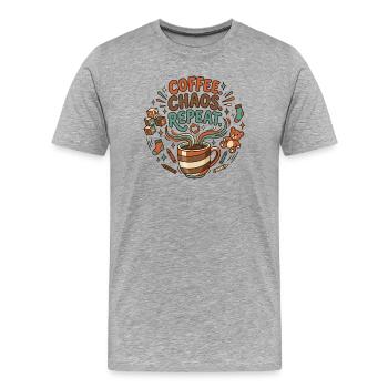Café. Le chaos. Répétez. | Parentalité drôle - T-shirt bio Premium Homme - gris chiné - Devant - Damien (186cm)