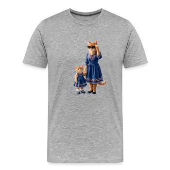 Minettes Story – Ginger Cat Mom & Kitten - T-shirt bio Premium Homme - gris chiné - Devant - Damien (186cm)