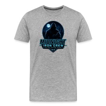 Midnight Iron Crew Gains After Dark Gym Training - Men's Premium Organic T-Shirt - heather grey - Front - Damien (186cm)