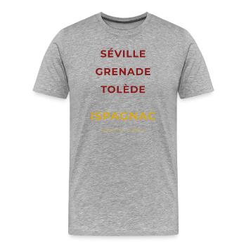 Ispagnac Lozère - Séville - Grenade - Tolède - T-shirt bio Premium Homme - gris chiné - Devant - Damien (186cm)