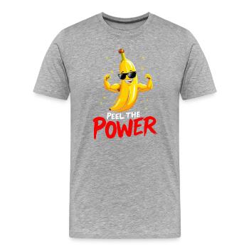 Épluche le pouvoir Drôle de Banana Fitness Dicton, pour - T-shirt bio Premium Homme - gris chiné - Devant - Damien (186cm)