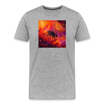 Chat noir cosmique et horloge fondue - T-shirt bio Premium Homme - gris chiné - Devant - Damien (186cm)